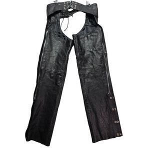 Interstate Leather Riding Chaps Black Pocket Side Zip Moto Biker Unisex Size XS